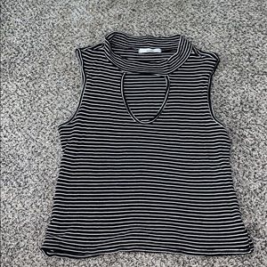 Striped bib turtleneck tank top with cut out